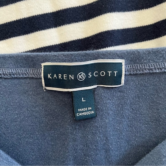 Karen Scott Striped Cuffed-Sleeve Knit Shirt - Picture 8 of 8